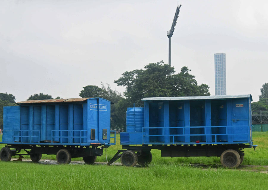 Mobile toilets have been stationed at the Maidan for the convenience of fans coming to watch the Calcutta Football League 2024 matches