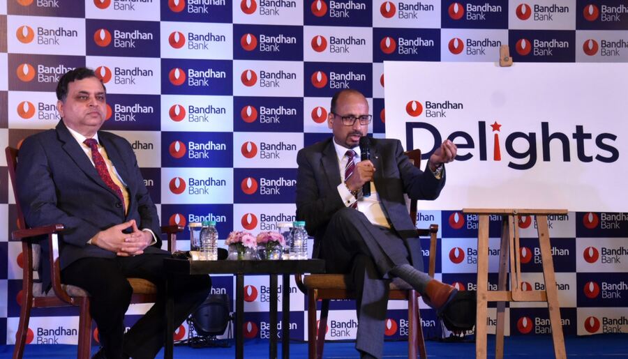 Bandhan Bank celebrated its foundation day on Thursday with two new launches, Bandhan Bank Delights and Avni. Rajinder Kumar Babbar (left) executive director and chief business officer Ratan Kumar Kesh (right) managing director and chief executive officer at a city hotel did the honours