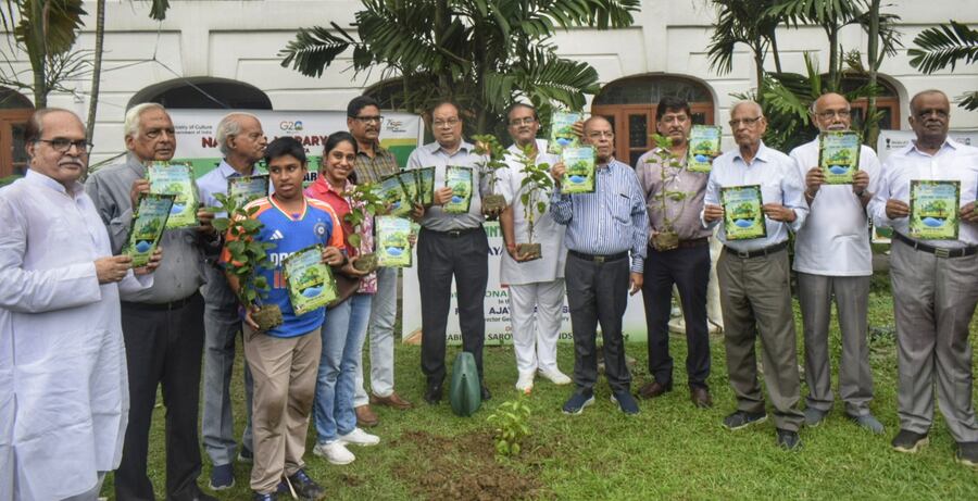 Mamraj Jayatri Foundation distributed saplings for a plantation drive on Thursday at the National Library
