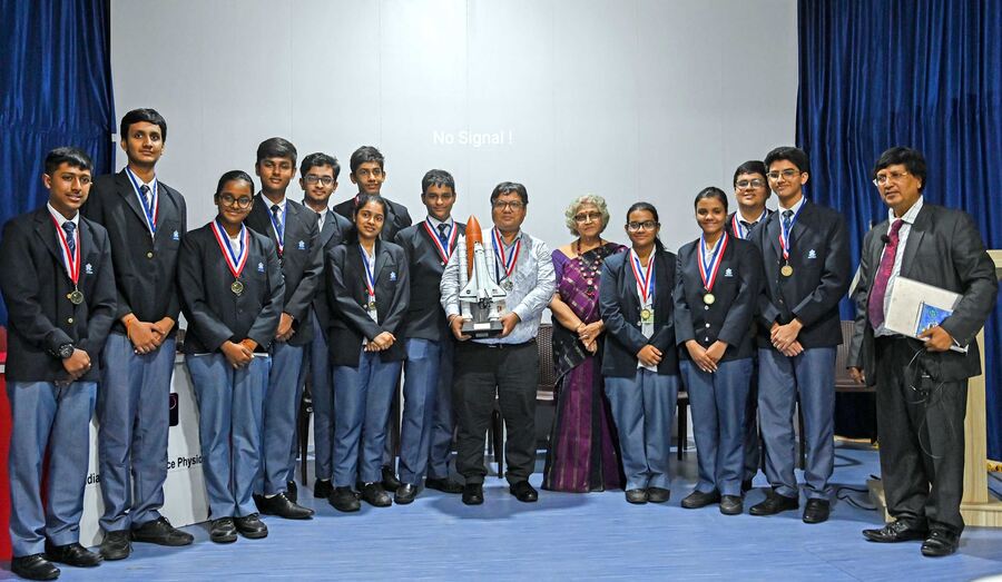 Lakshmipat Singhania Academy students were felicitated by the Indian Centre for Space Physics for winning the International Space Settlement Design Competition that was held at the Kennedy Space Centre followed by a talk on Sustainability of Space programmes by Sandip K Chakrabarti