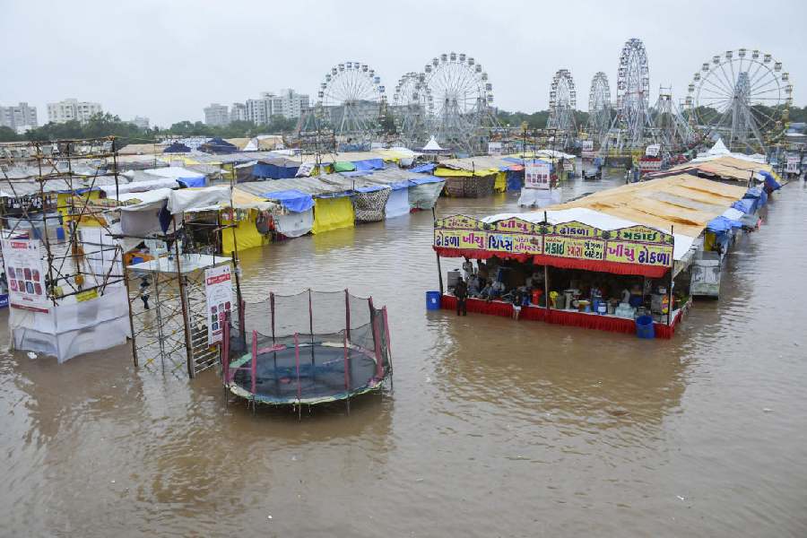 A waterlogged area after heavy rains, in Rajkot, Sunday, Aug. 25, 2024.