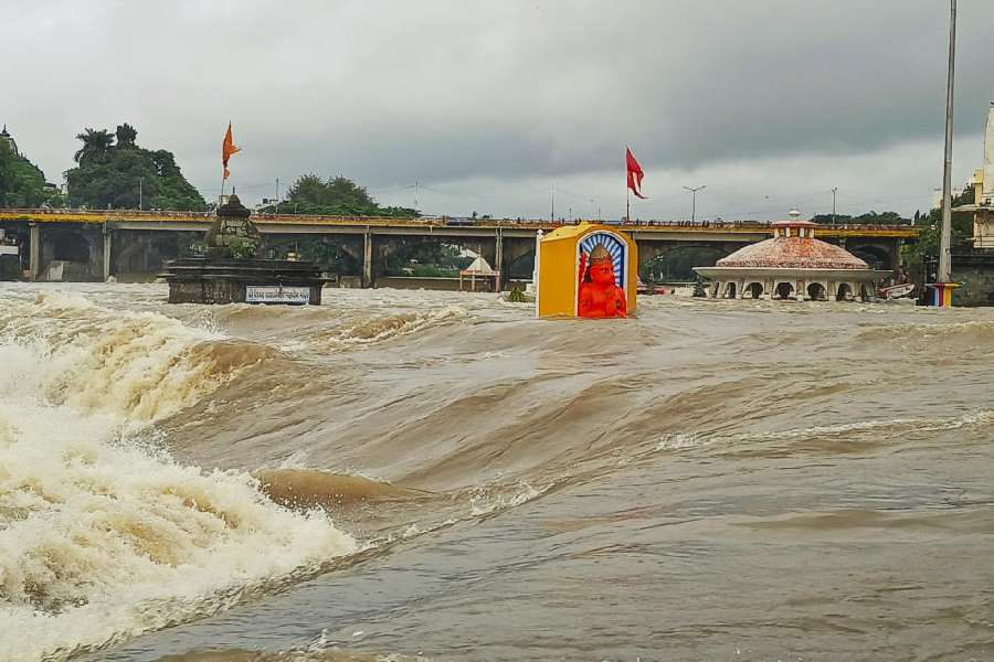 A flooded area after the Godavari river overflowed following heavy monsoon rains, in Nashik.
