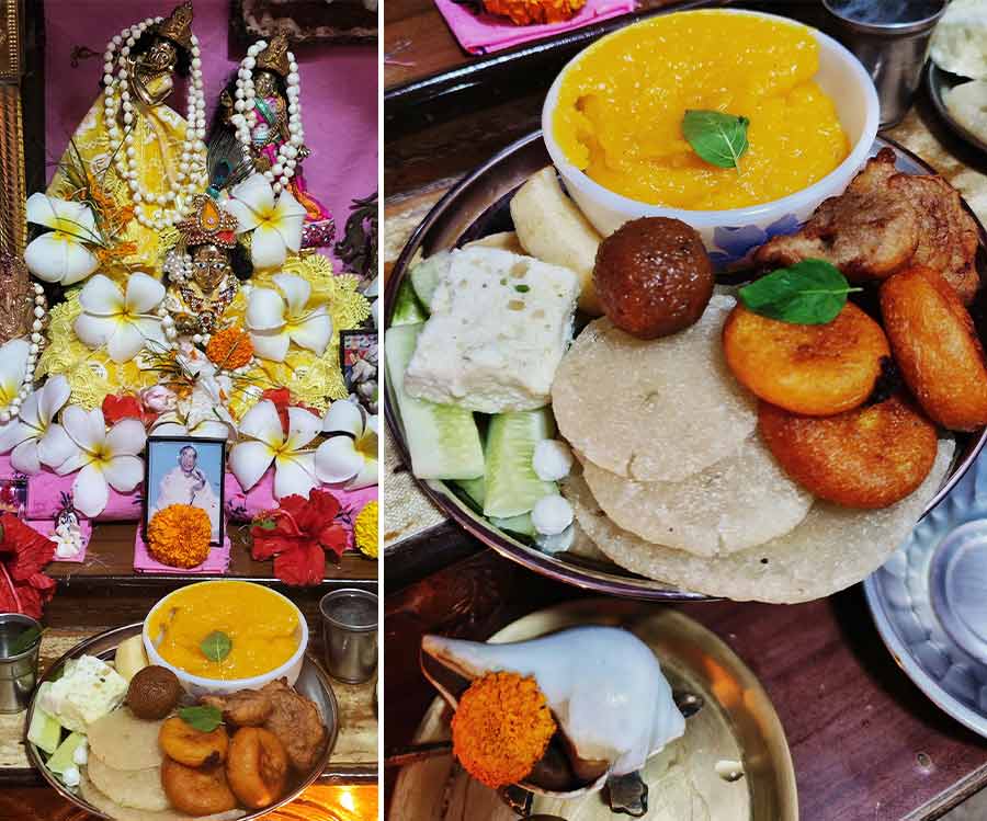 Janmastami being celebrated at a Kolkata home through an offering of Gopal’s favorite sweets - ‘taaler bora’, ‘taal mixed with narkel kheer’, malpua and ‘narkel naru’ on Monday