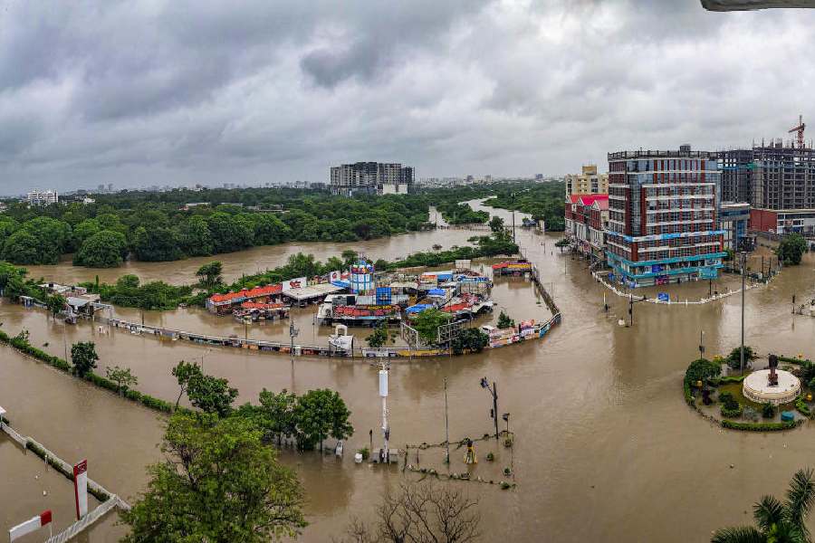 A flooded area after heavy monsoon rainfall, in Vadodara, Tuesday, Aug. 27, 2024.