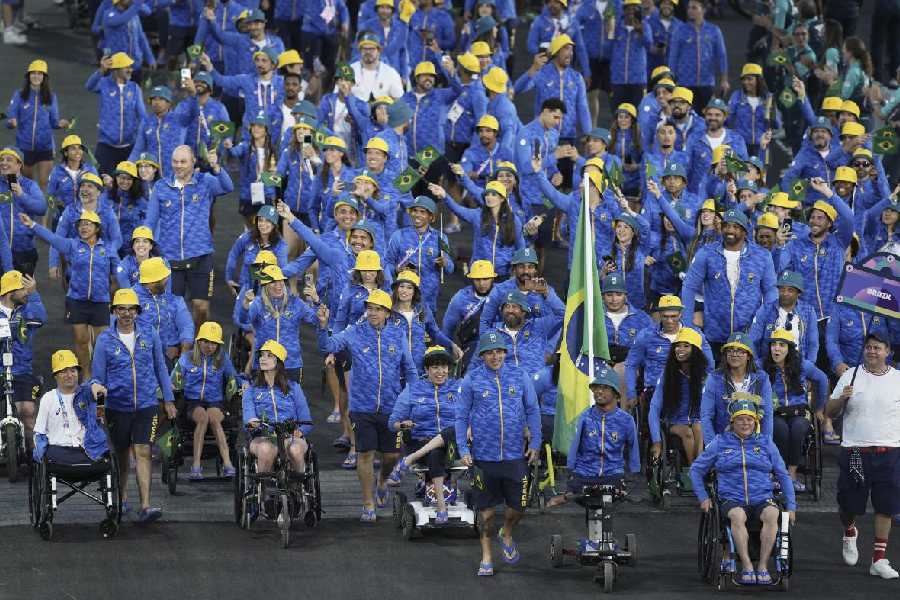 Brazil athletes parade during the Opening Ceremony for the 2024 Paralympics, Wednesday, Aug. 28, 2024, in Paris, France.