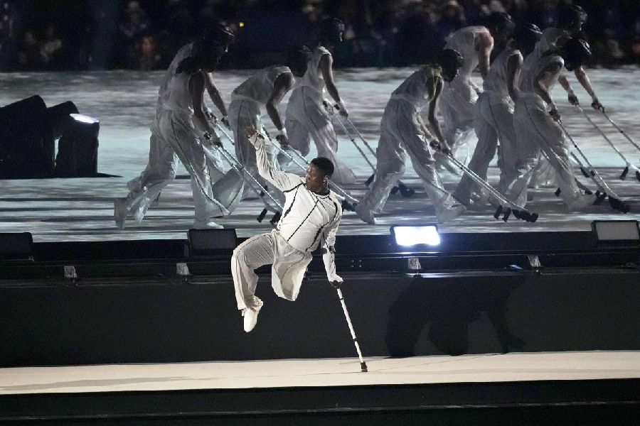 South African dancer Musa Motha performs during the Opening Ceremony for the 2024 Paralympics, Wednesday, Aug. 28, 2024, in Paris, France.