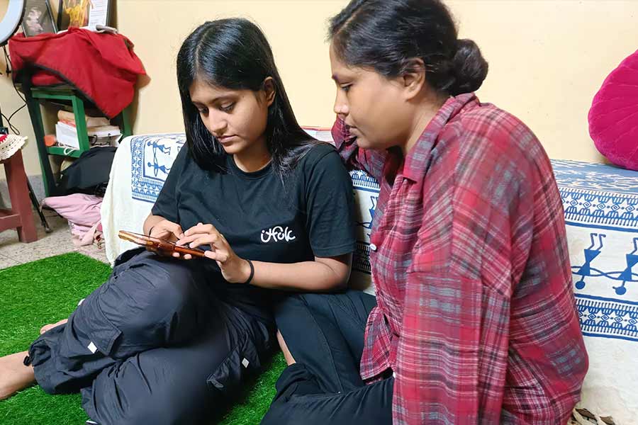 Sanjita, right, with her daughter Jhil at home this week