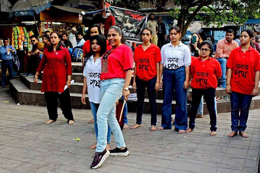 Sanjita with her team outside the Academy of Fine Arts