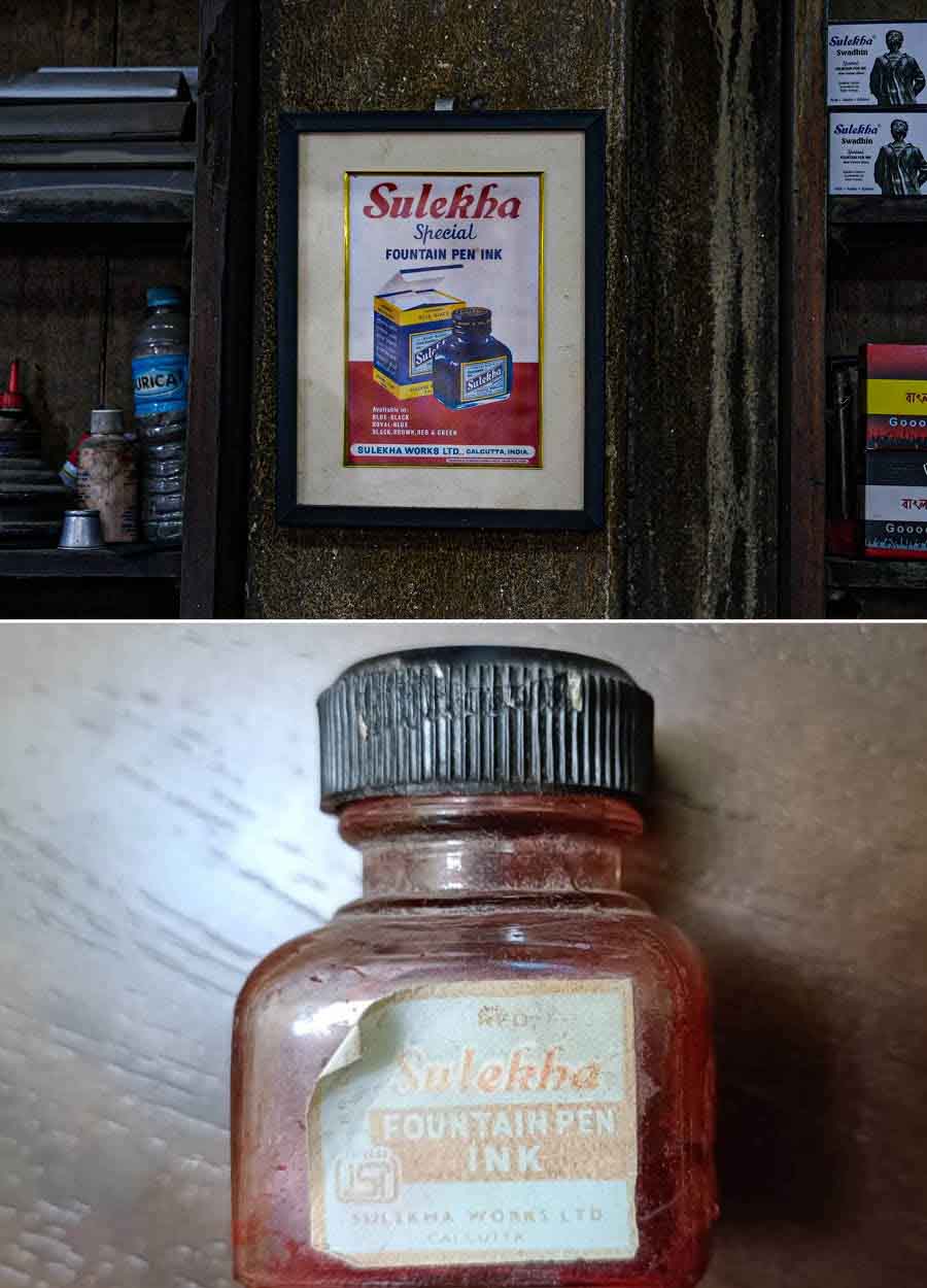 (Top) The original Sulekha Swadeshi Ink advertisement from 1934 — a testament to India’s rich legacy of homegrown craftsmanship and (above) an old bottle of red Sulekha ink