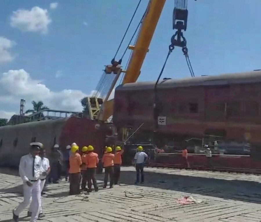  A mock drill at Dhubulia station in Nadia demonstrates how accident relief is carried out in cases of train accident and how passengers can be brought to safety