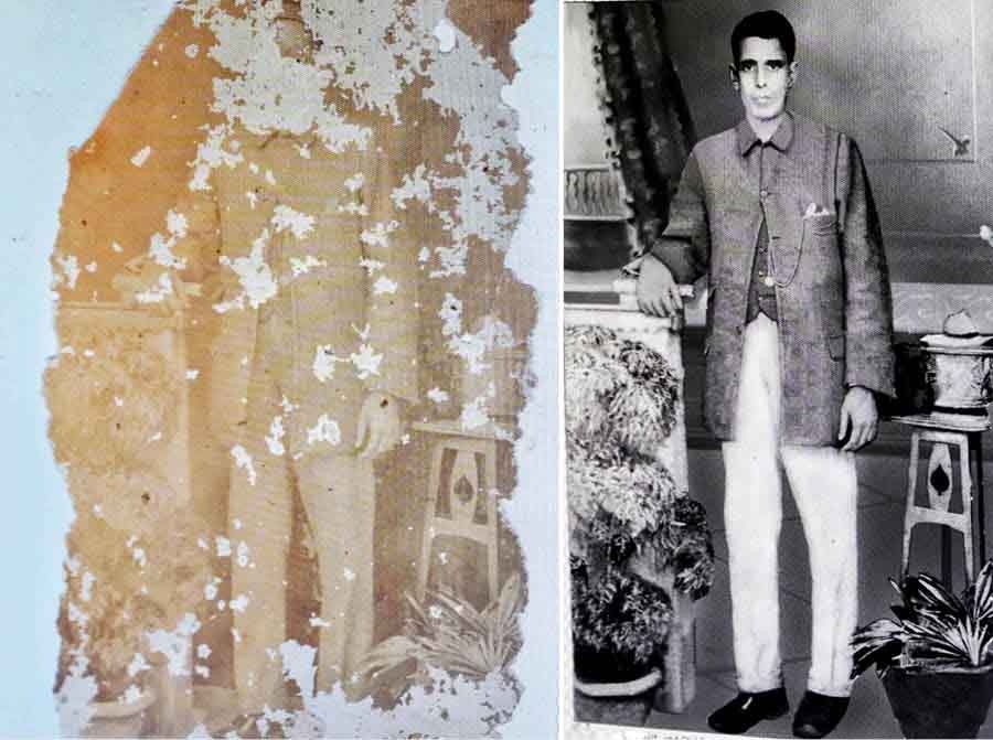 The ‘before’ and ‘after’ conditions of a restored photograph at the shop