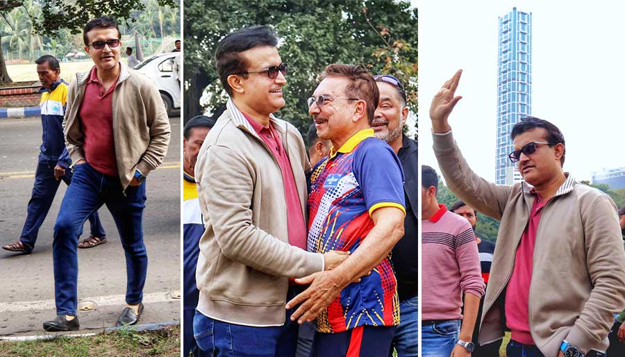 Former Indian captain Sourav Ganguly was spotted on the Maidan on Sunday where he was greeted by former cricketer Arun Lal  