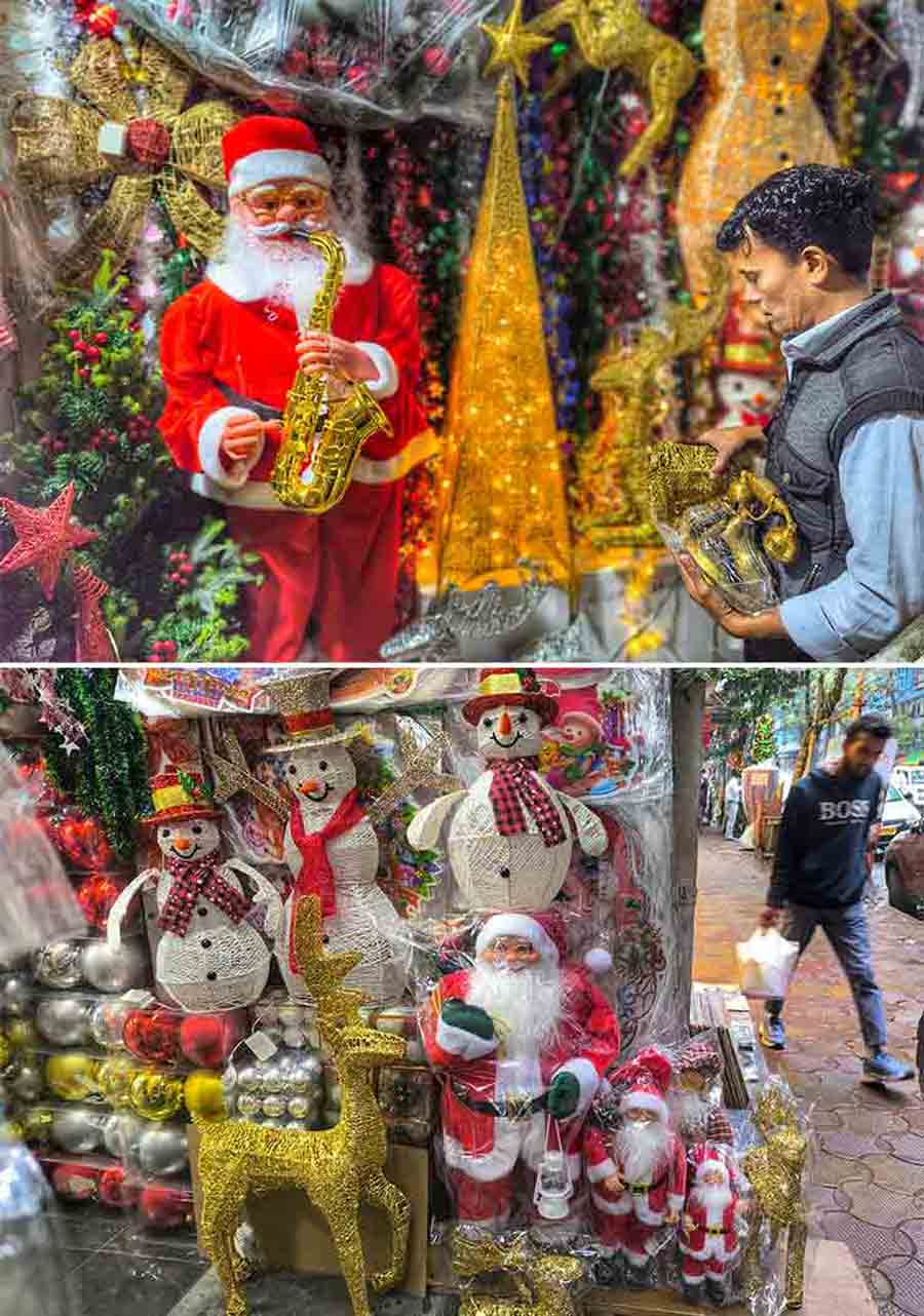 Shops on Mirza Ghalib Street and at New Market stock up on Christmas decorations on the first day of December  
