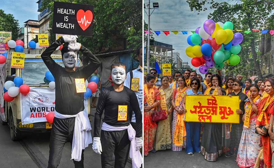 On World AIDS Day, the Serum Thalassaemia Prevention Federation organised a colourful rally in Shyambazar, north Kolkata 