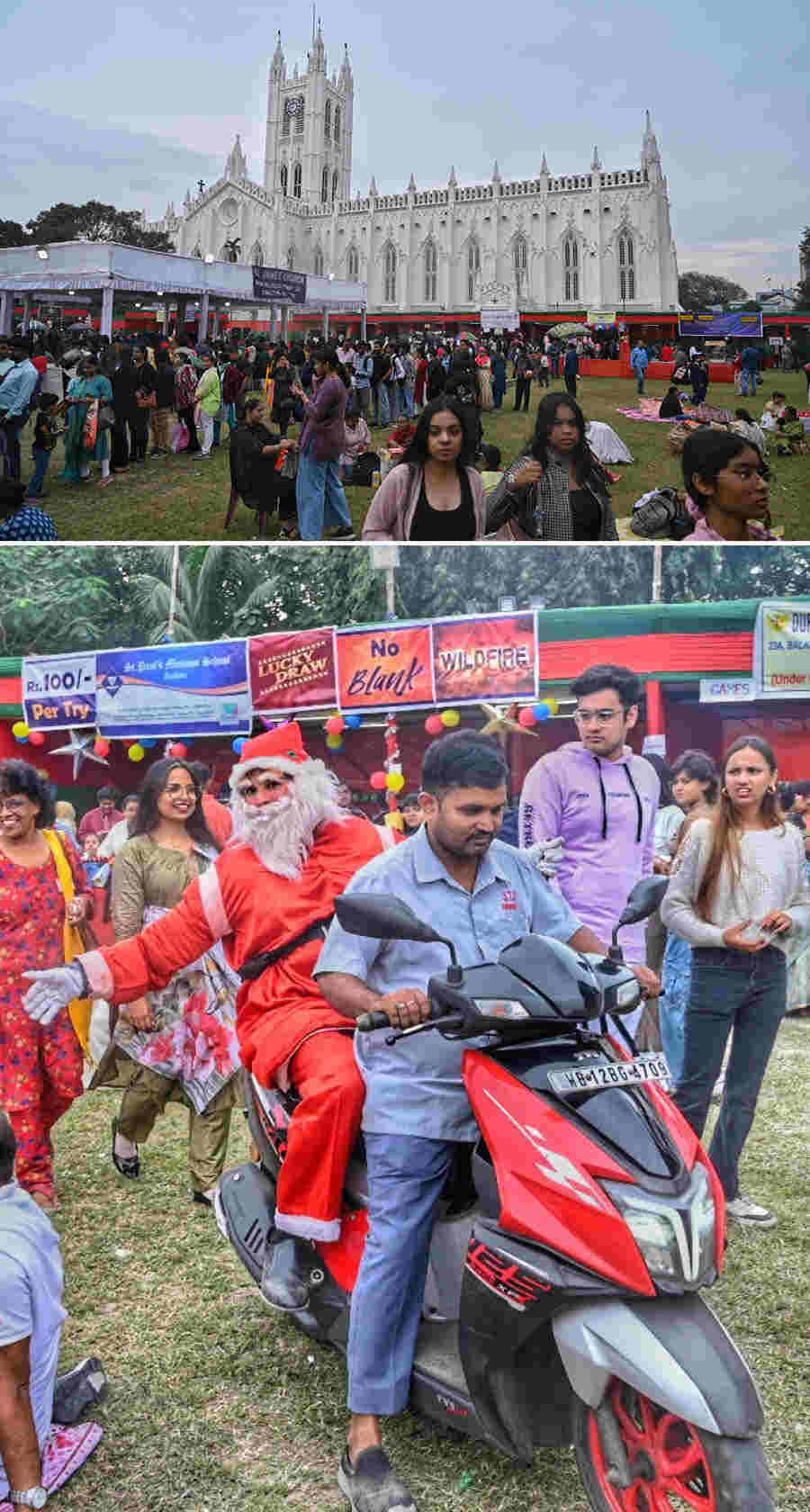 The colourful Diocesan Education Mission (DEM) Fete 2024 got off to a thrilling start on the greens of St Paul’s Cathedral on an overcast morning on November 30. Santa dumped his conventional reindeer sleigh to swish to the venue on a chauffeured red-and-black scooty with his bag of goodies