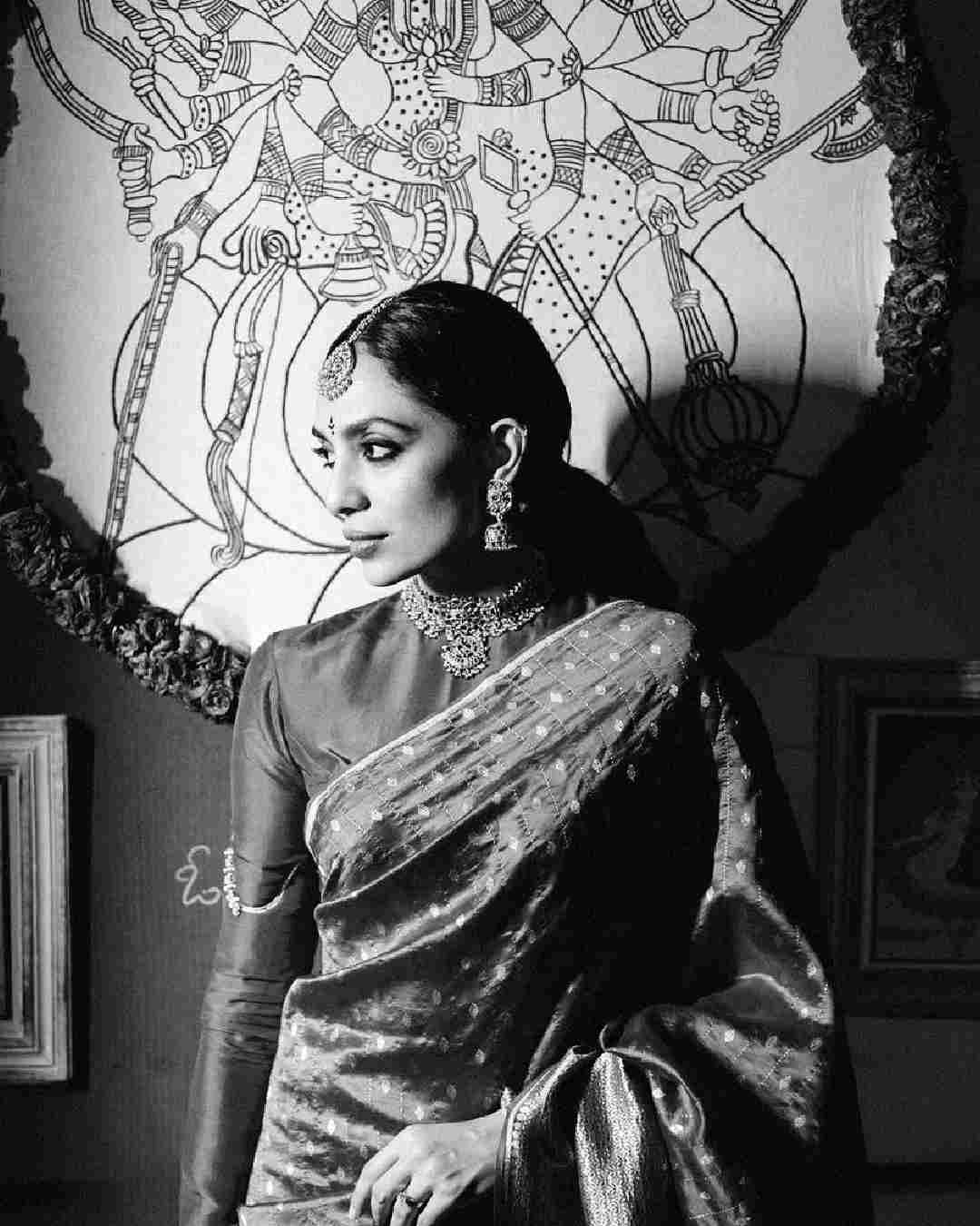  Sobhita tied her hair into a sleek bun and opted for subtle makeup during the pre-wedding ritual.  