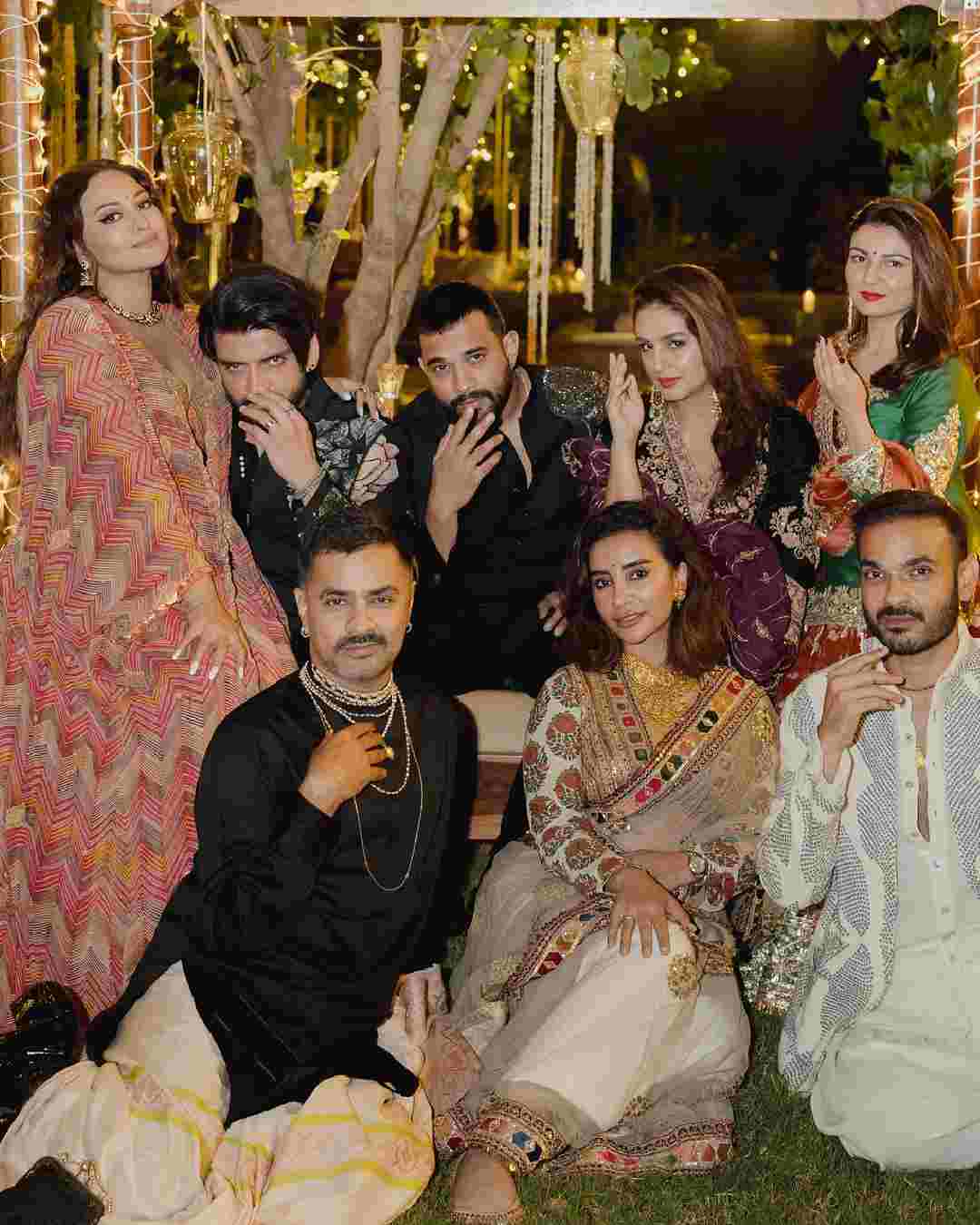 Huma, Patralekhaa, Sonakshi and the latter’s husband Zaheer Iqbal posed for a group picture during one of the ceremonies.