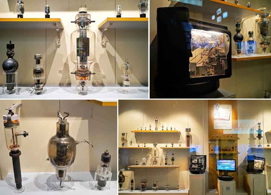 Vintage valves and television devices on display at the gallery