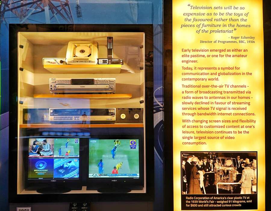 Different television accessories such as video cassette player, video compact disc and remote control device