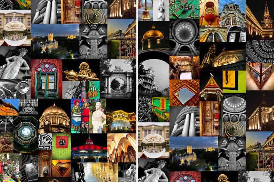 A collage of some the city's heritage buildings the author has been a part of lighting up