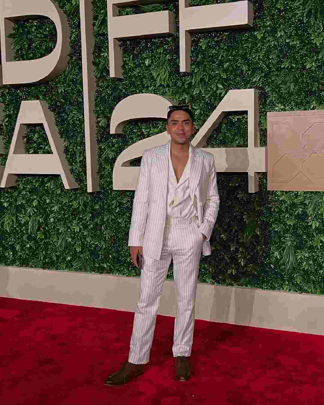 Actor Adarsh Gourav of  Kho Gaye Hum Kahan fame looked dapper in a striped white suit, styled by Sejal Parulkar. 