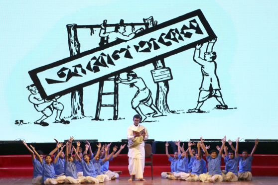 The whimsical world of Sukumar Ray came alive with 'Abol Tabol', as students enacted ‘Gondhobichar', 'Hukomuko Hyangla', and 'Ay Re Bhola’. Their engaging recitation and theatrical expressions captured the essence of Ray’s playful yet profound poetry, earning thunderous applause. A tribute to freedom fighter Matangini Hazra, titled 'Courage', narrated her sacrifice with powerful storytelling.  The act was followed by a heartfelt dance to 'Ananda Dhwani Jagao', symbolising resilience and hope, resonating deeply with the audience.