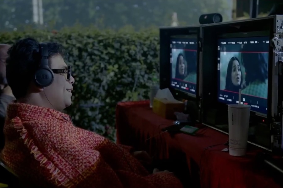 Karan was all smiles while watching a recording of a scene featuring Alia Bhatt and Ranveer Singh from his 2023 film Rocky Aur Rani Kii Prem Kahaani.