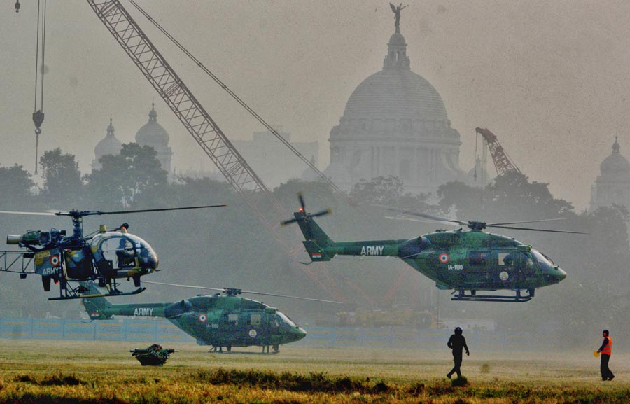 Indian Air Force choppers rehearse ahead of Vijay Diwas which will be observed on December 16