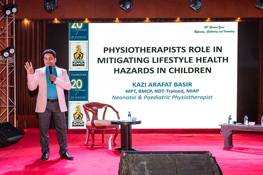 Dr Kazi Arafat Bashir delivered an engaging talk on the role of physiotherapists in mitigating lifestyle health hazards in children. He spoke on the importance of children having an activity-filled lifestyle not restricted to their classrooms and tuitions