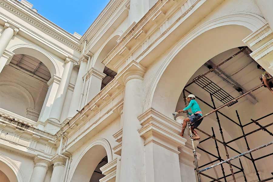 Restoration and painting in progress at the Indian Museum  