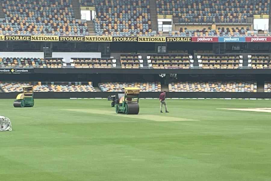 A picture of the Gabba pitch, as shared on X on Wednesday, after being uncovered following rain in Brisbane.