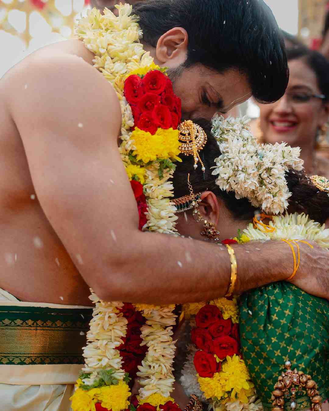 Keerthy Suresh and Antony Thattil embraced each other during the ceremony. 