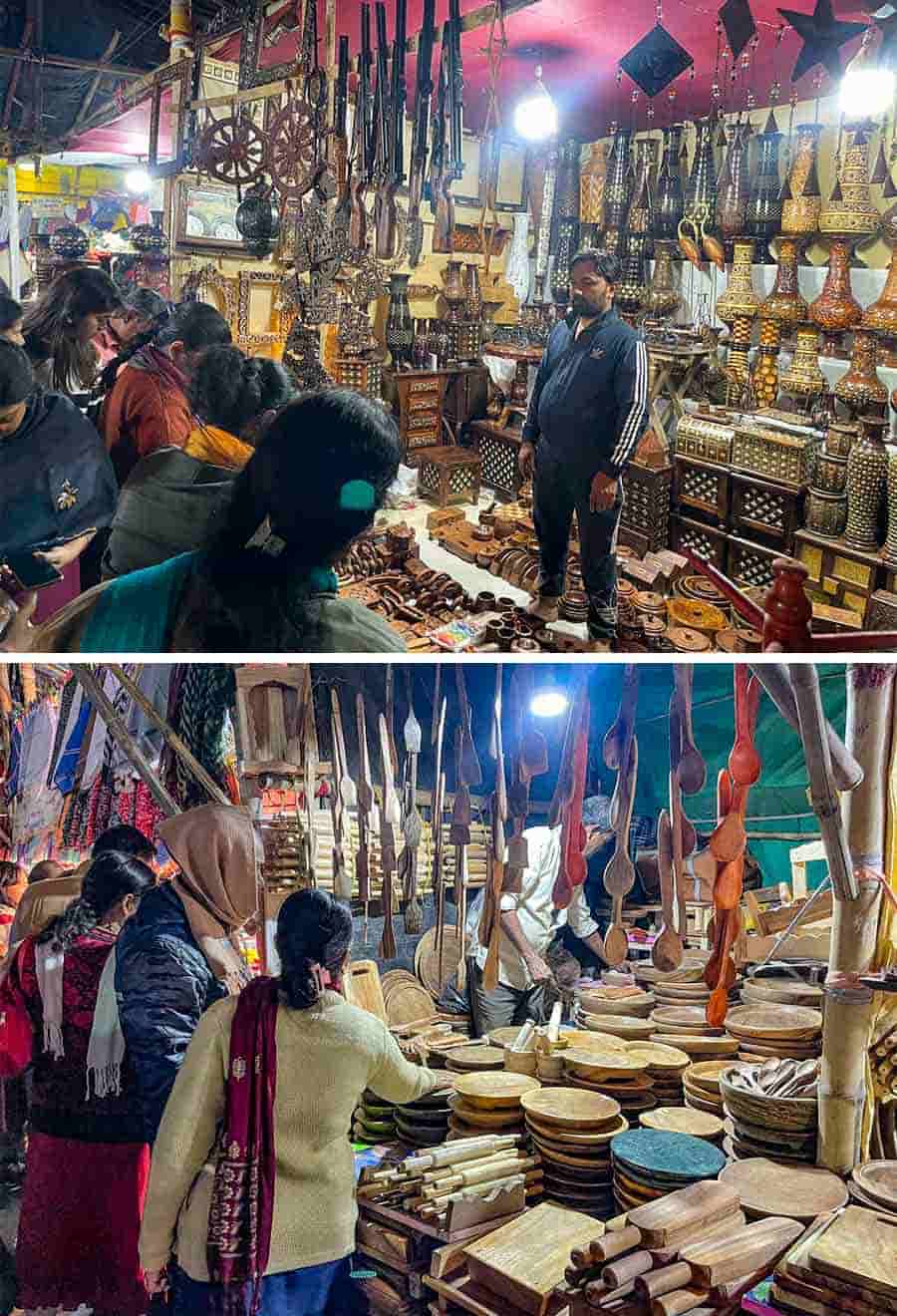 Home decor and kitchen utilities polished and carved out of wood on sale at the fair