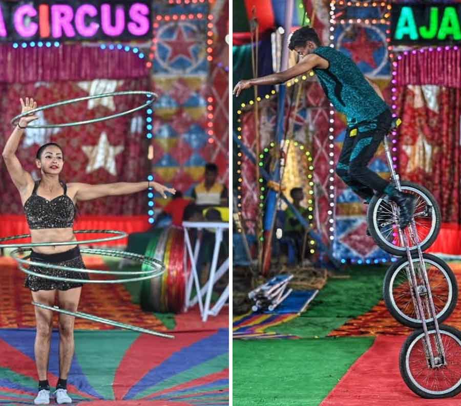 Artistes perform at the Ajanta Circus stationed at the Patuli Circus Ground 