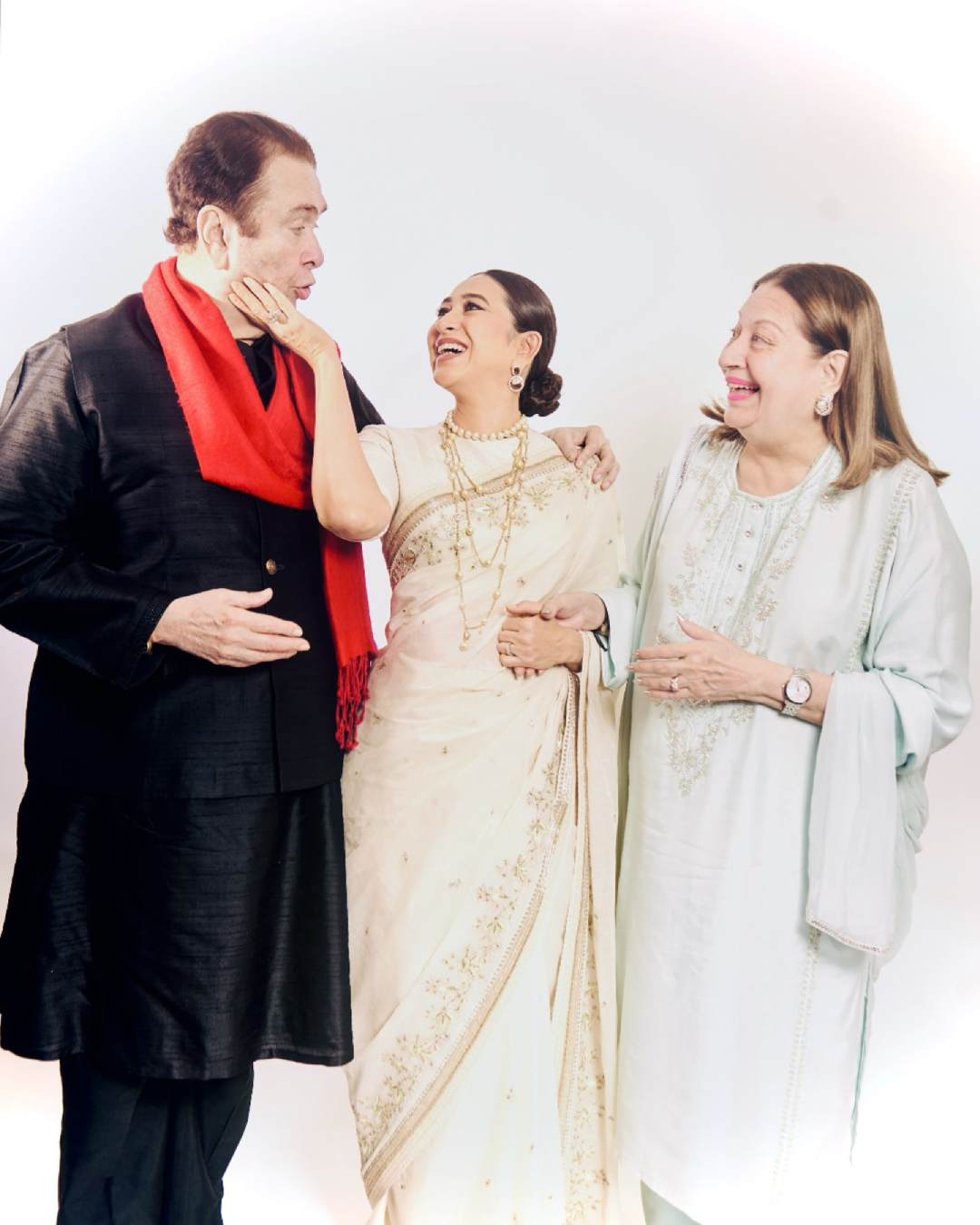 Karisma was all smiles in a picture with her father Randhir Kapoor and mother Babita Kapoor. “Most Precious 🤍🤍🤍,” she captioned the photo.