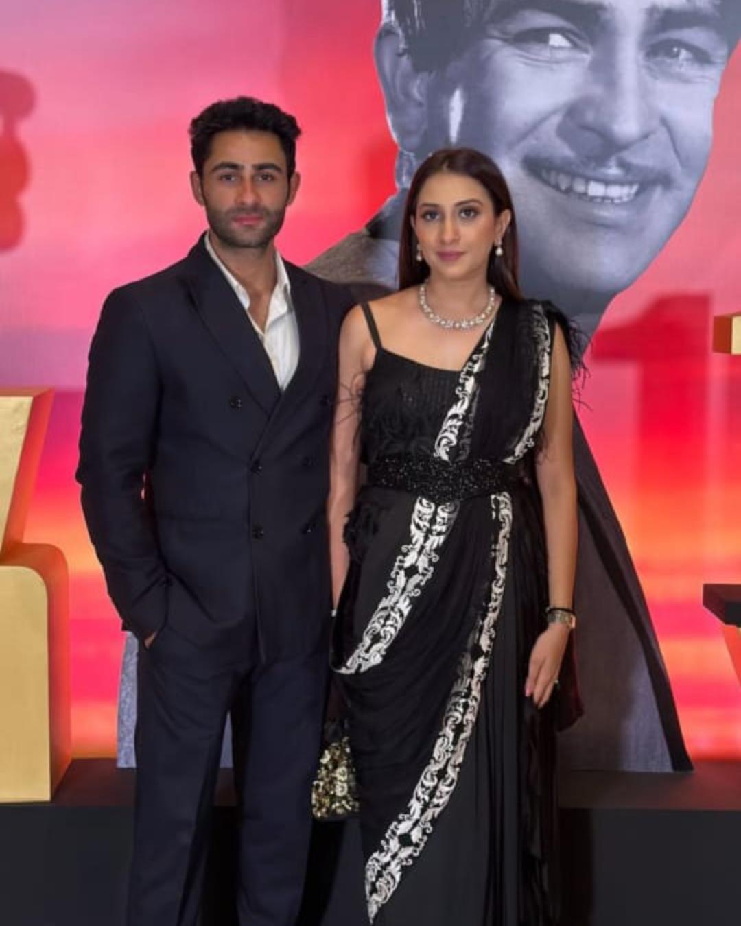 Armaan Jain, son of Raj Kapoor’s daughter Reema Kapoor, twinned in black with his wife Anissa Malhotra.