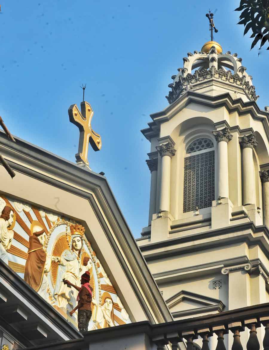 Renovation in progress at the Roman Catholic Church at Brabourne Road ahead of Christmas
