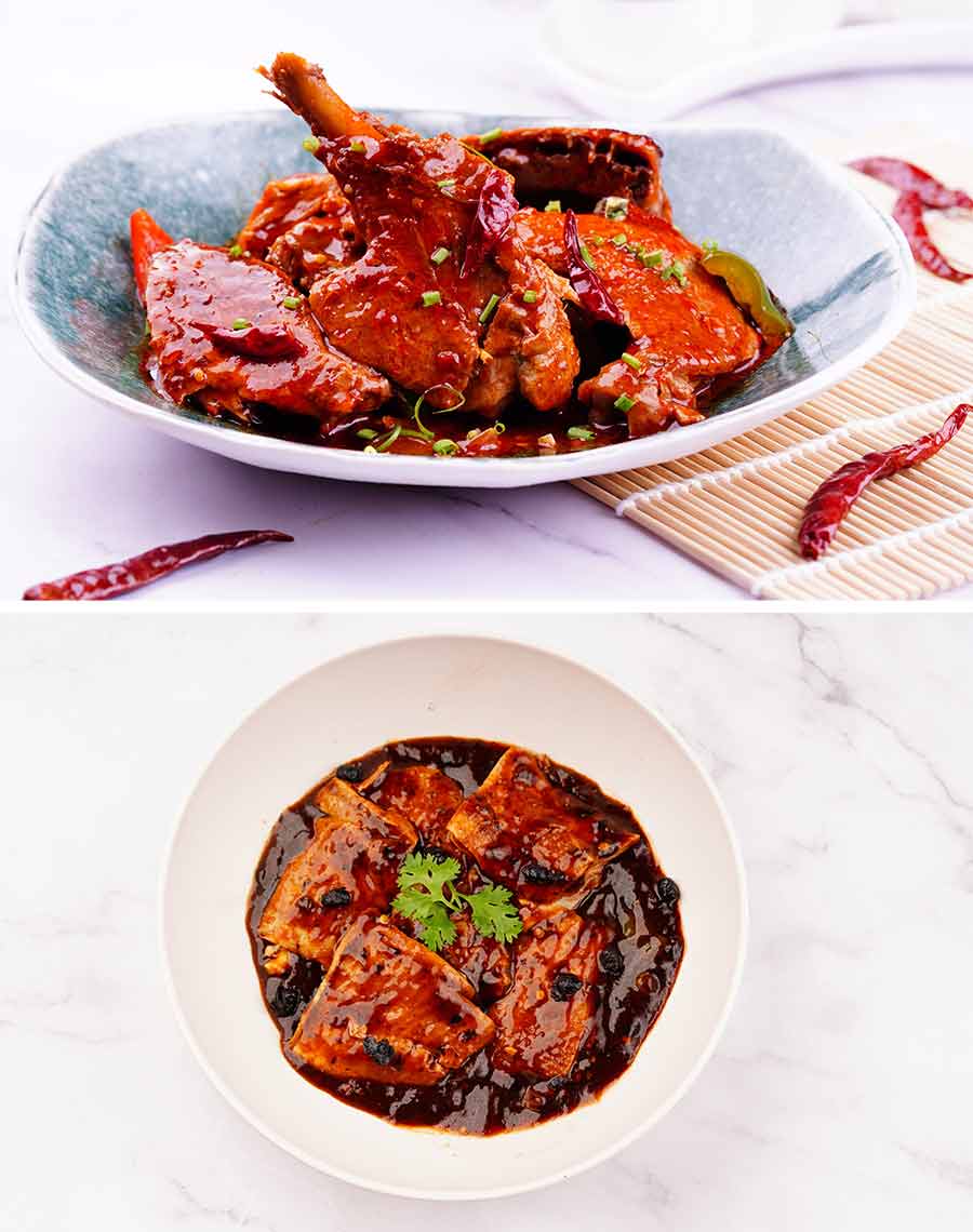 Also on the menu for mains are Spicy Schezwan Style Roasted Duck, which has flavours of fiery Schezwan pepper and a chef’s special sauce, and (below) Sliced Duck in Black Bean Sauce