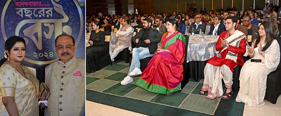‘Golden couple’ Sovan Chatterjee and Baishakhi Banerjee and (right) the star-studded audience cheers the award-winners 