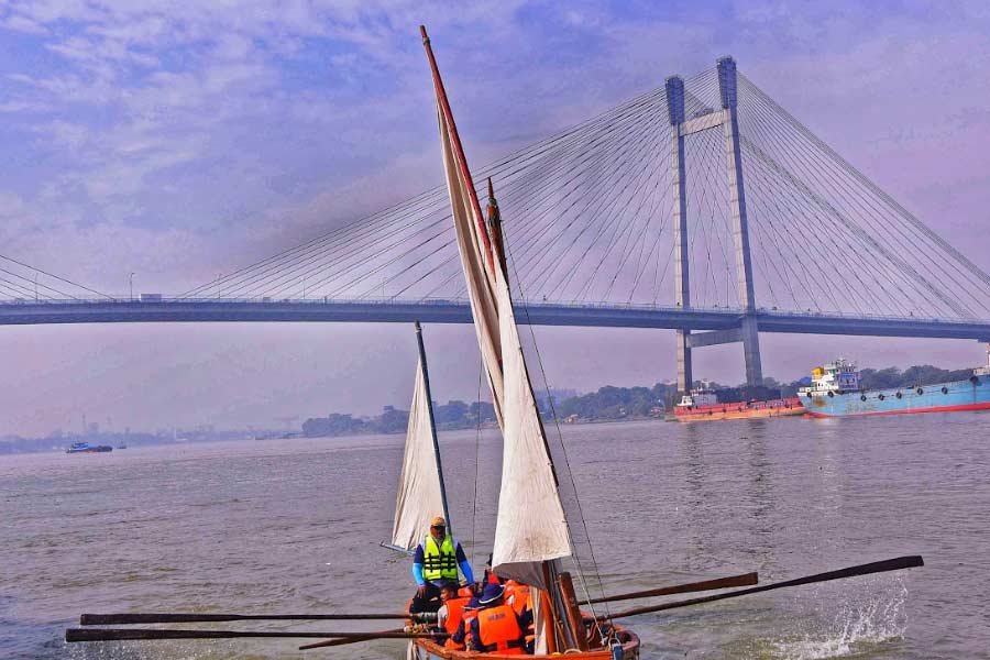 National Cadet Corps (NCC) boat, which was part of a special sailing expedition for the annual Republic Day Camp (RDC) 2025, arrives from Kanpur at Kolkata's Man of War Jetty in Fort William