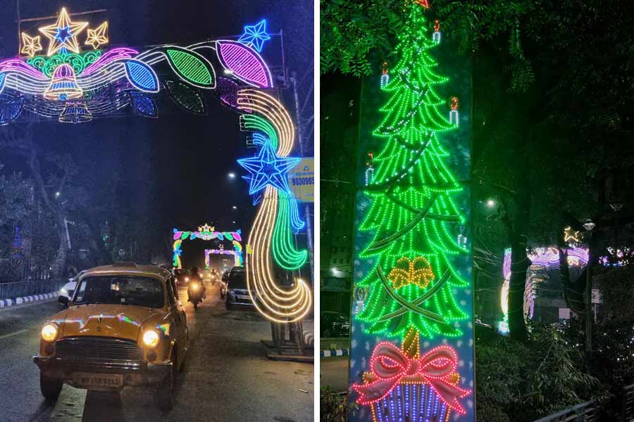 An illuminated VIP Road heralds Christmas celebrations at Sreebhumi on Friday night 