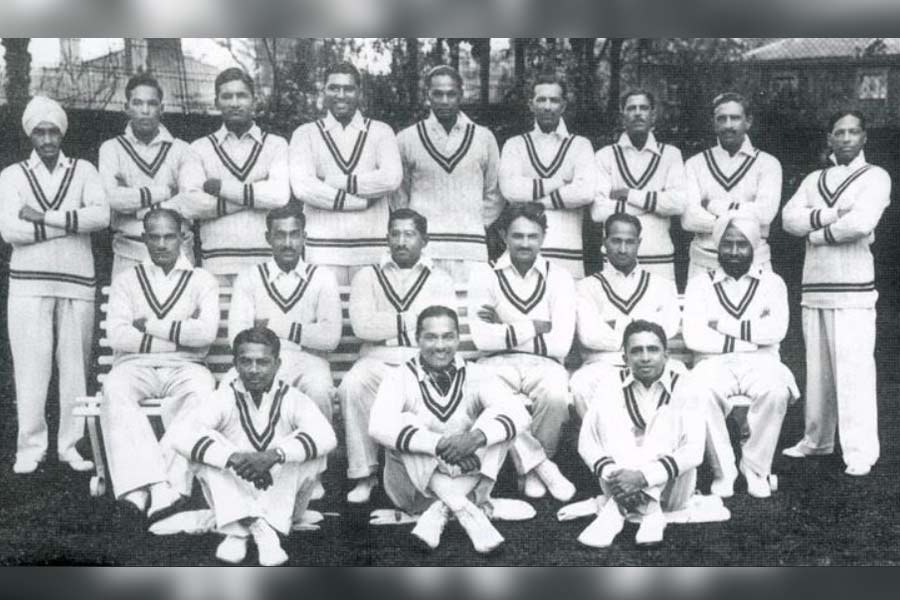 The Indian cricket team on the tour of England in 1932. Lall Singh is seen standing on the extreme left in the last row