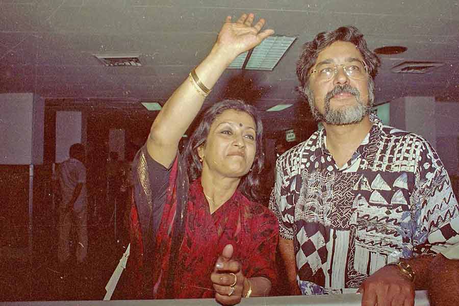 Film director, screenwriter and actress Aparna Sen with her husband Kalyan Ray snapped at the airport several years ago