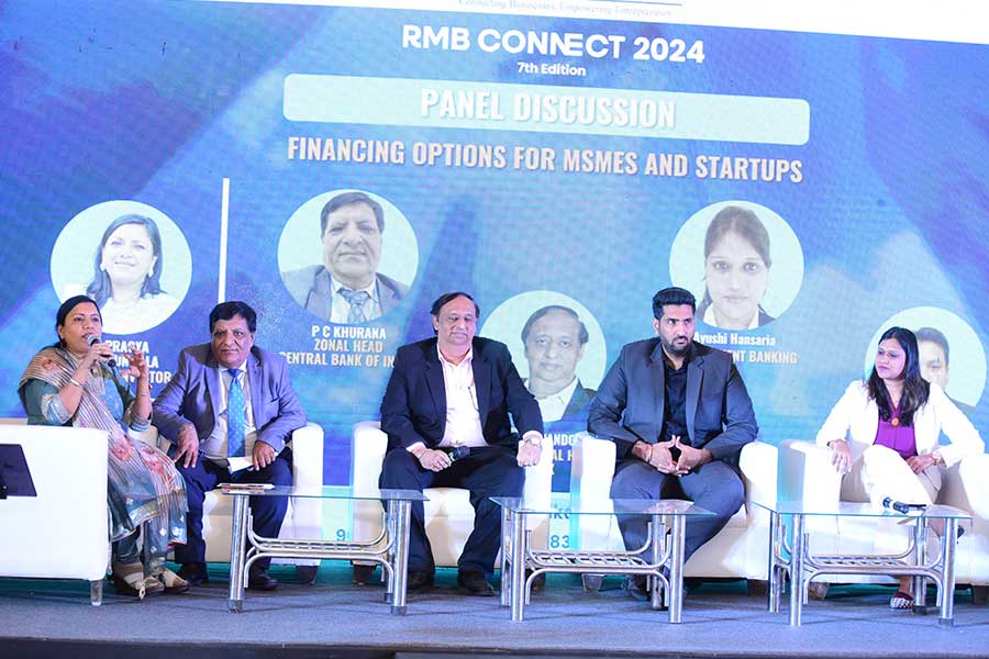 The third panel discussion was on financing options for micro, small and medium enterprises (MSMEs) and start-ups with (from left) Pragya Jhunjunwala, PC Khurana, Vibhor Tandon, Prateek Kohli and Ayushi Hansaria making up the panel that spoke on the various ways to get small and large businesses financed