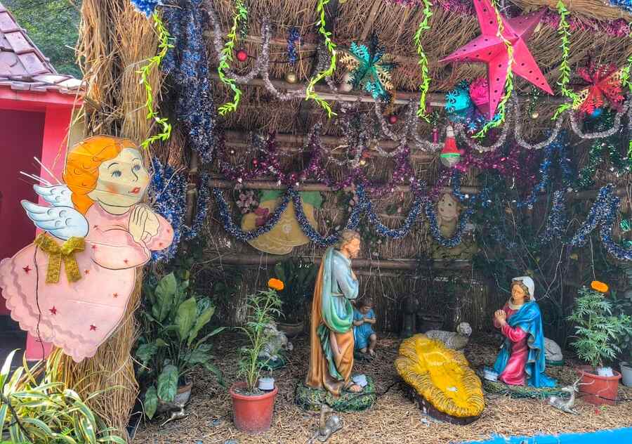 Nativity scene up at Sacred Heart Church in Lenin Sarani 