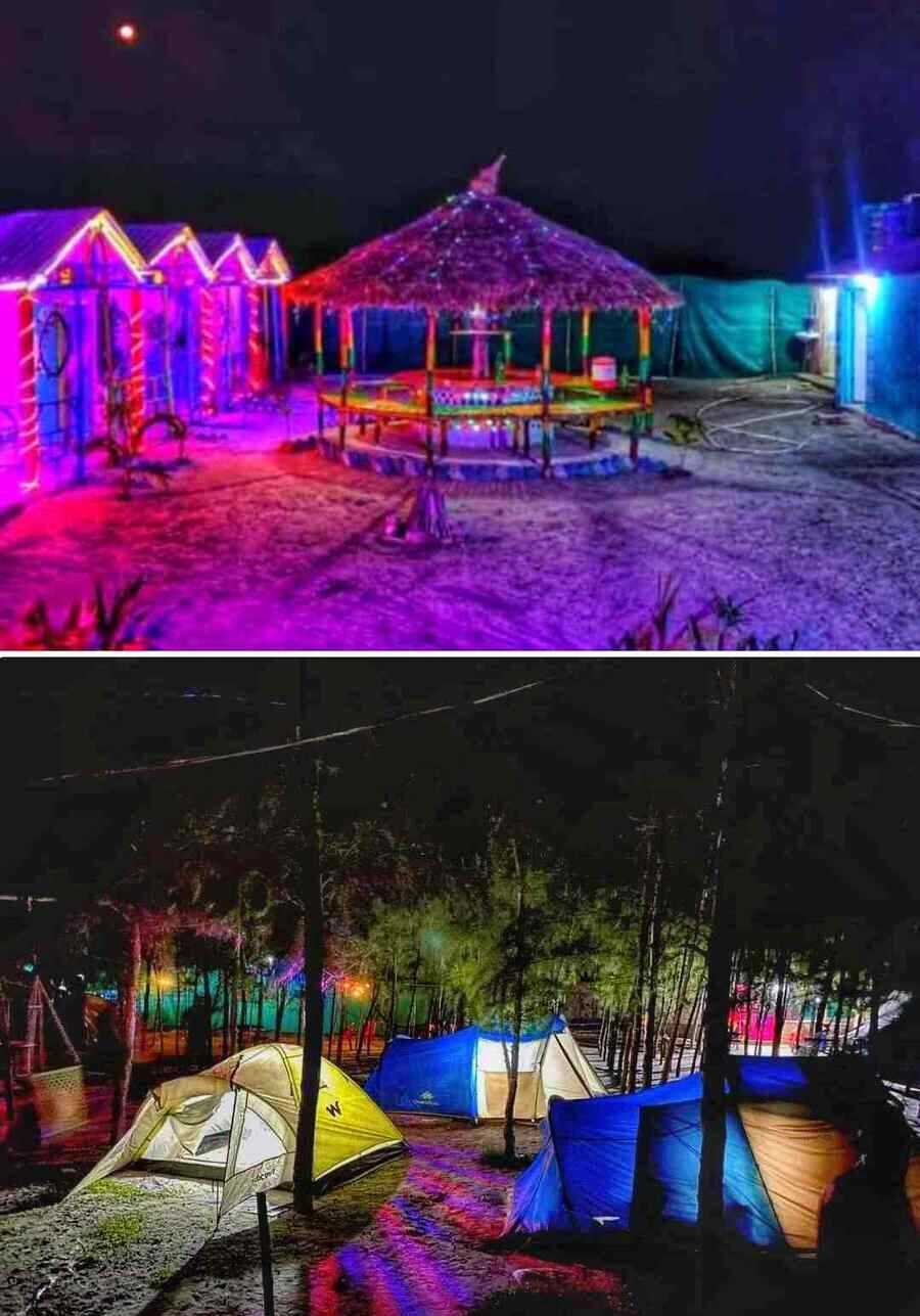 The Mausumi island tourist centre in Namkhana, South 24-Parganas district, sports festive lights for the year-end holiday season 