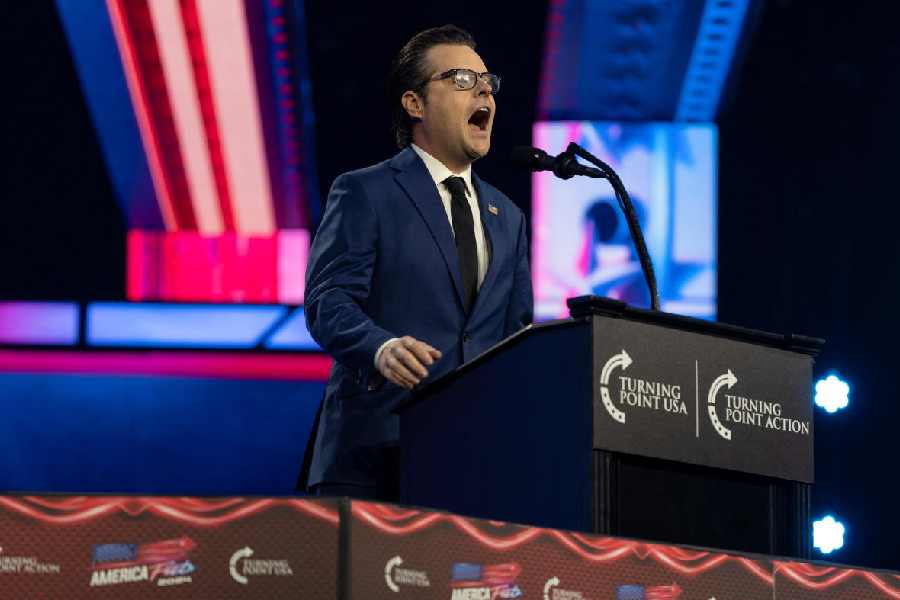 Former U.S. Representative Matt Gaetz (R-FL) speaks ahead of a visit by U.S. President-elect Donald Trump during the AmericaFest 2024 conference sponsored by conservative group Turning Point in Phoenix, Arizona, U.S