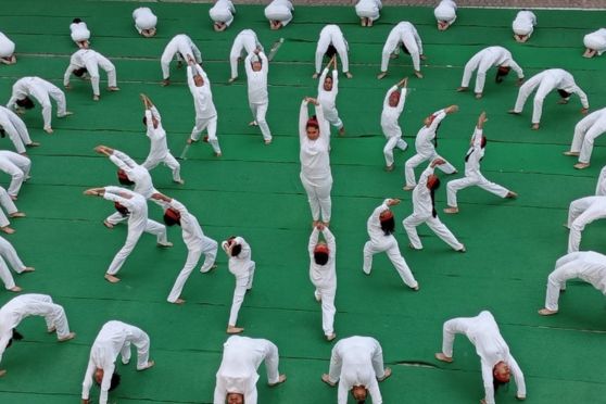 Students from classes VI to XI mesmerised the audience with a yoga presentation, demonstrating asanas like Surya Namaskar, Vrikshasana, and Chakrasana. Their graceful transitions culminated in a spectacular Lotus formation, symbolizing purity, peace, and enlightenment.