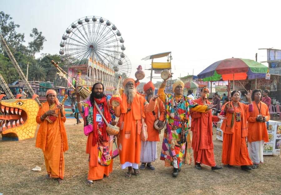 Baul Sangha members perform at the Pous Mela in Santiniketan on Wednesday