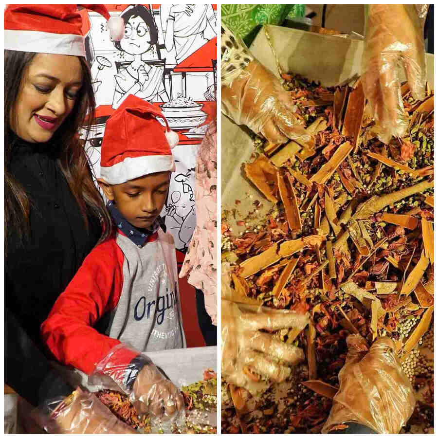  The whole spices were mixed ceremoniously. The restaurant would later dry roast, grind and use it in their biryani 